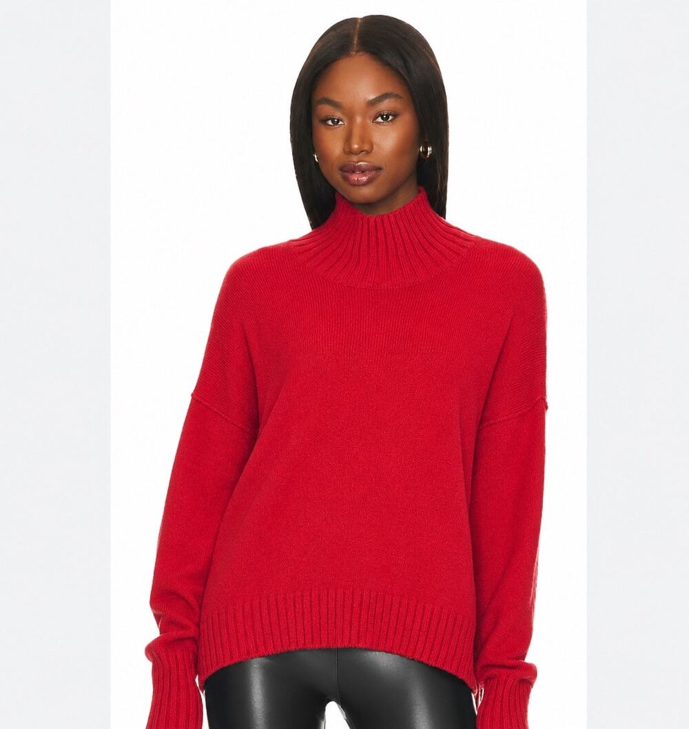 Free People Size Small Vancouver Knit Turtleneck Sweater Red Cotton Blend